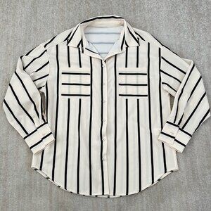 3 for $6 Flowy Summer Long Sleeve Office Work Career Stripe Blouse Top L